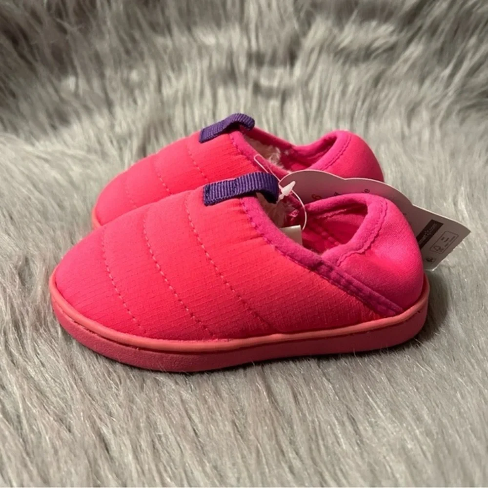 Wonder‎ Nation Puffer Slipper Girl Size 5-6 Pink Plush Fuzzy Lined Slip On Shoes